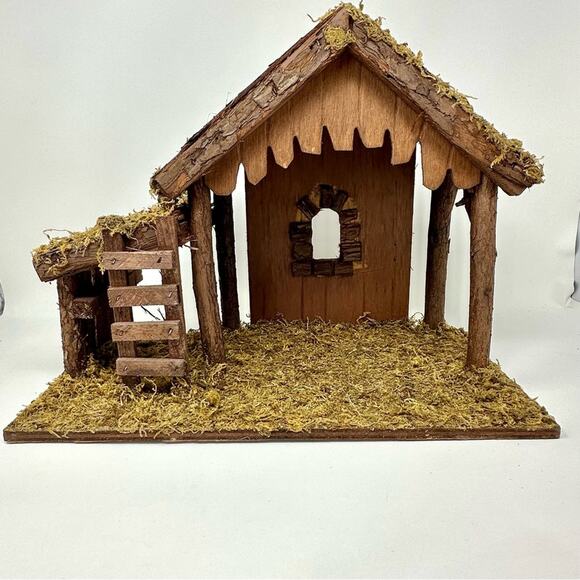 Vintage DiGiovanni Christmas Creche Holiday Nativity Stable Wood Moss Accent - Picture 7 of 15